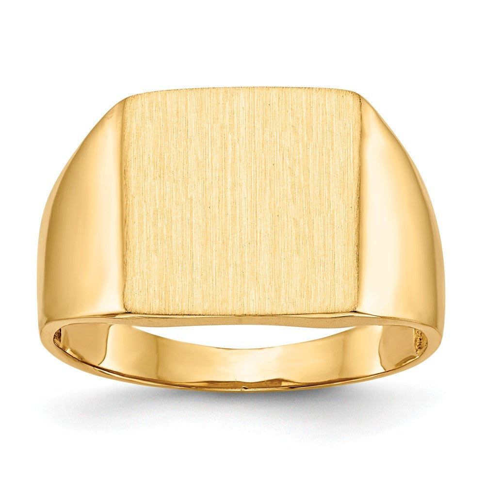 Mens Square Signet Ring Custom Personalized with Free Engraving Available of Initials or Monogram in Solid 14K Yellow Gold