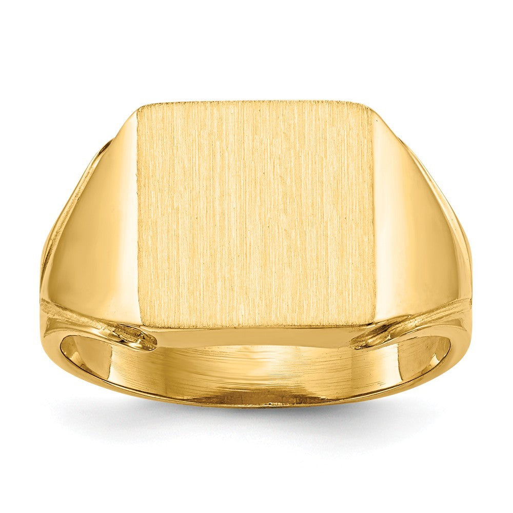 Open Back Mens Square Top Signet Ring Custom Personalized with Free Engraving Available of Initials or Monogram in Solid 14K Yellow Gold
