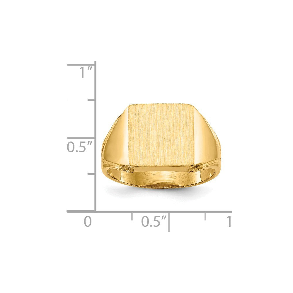 Open Back Mens Square Top Signet Ring Custom Personalized with Free Engraving Available of Initials or Monogram in Solid 14K Yellow Gold