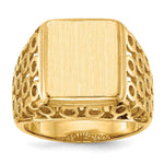 Load image into Gallery viewer, Mens Open Circle Sides Square Signet Ring with Free Engraving Available of Initials Monogram in Solid 14K Yellow Gold

