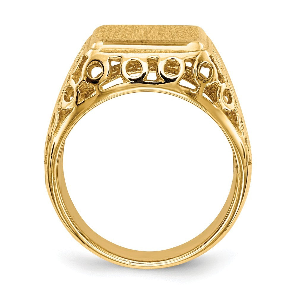Mens Open Circle Sides Square Signet Ring with Free Engraving Available of Initials Monogram in Solid 14K Yellow Gold