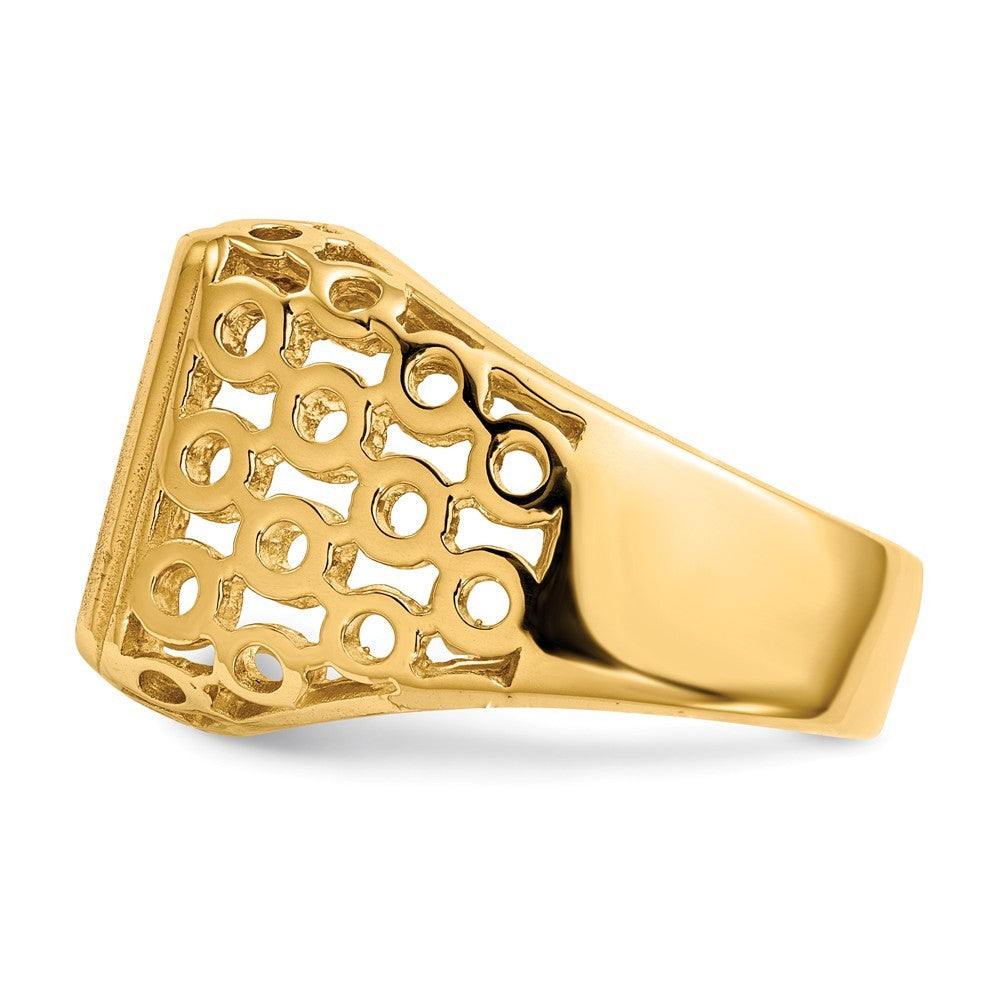 Mens Open Circle Sides Square Signet Ring with Free Engraving Available of Initials Monogram in Solid 14K Yellow Gold