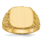 Load image into Gallery viewer, Open Back Mens Bark Nugget Sides Square Top Signet Ring Custom Personalized with Free Engraving Available of Initials or Monogram in Solid 14K Yellow Gold
