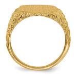 Load image into Gallery viewer, Open Back Mens Bark Nugget Sides Square Top Signet Ring Custom Personalized with Free Engraving Available of Initials or Monogram in Solid 14K Yellow Gold
