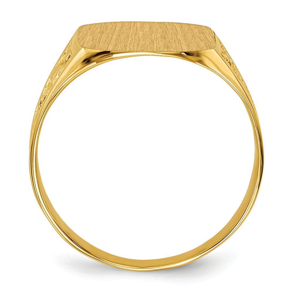 Mens Solid Back Nugget Sides Signet Ring with Free Engraving Available of Initials Monogram in Solid 14K Yellow Gold