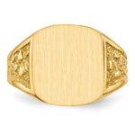 Load image into Gallery viewer, Mens Solid Back Nugget Sides Signet Ring with Free Engraving Available of Initials Monogram in Solid 14K Yellow Gold
