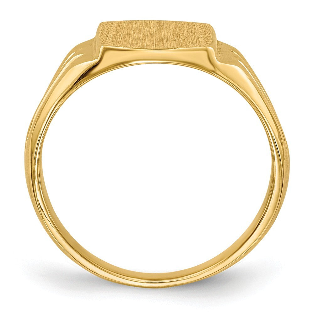 Solid Closed Back Womens Mens Double Grooved Sides Top Signet Ring Custom Personalized with Free Engraving Available of Initials or Monogram in Solid 14K Yellow Gold