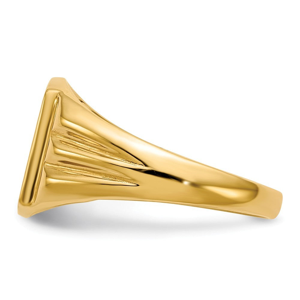 Solid Closed Back Womens Mens Double Grooved Sides Top Signet Ring Custom Personalized with Free Engraving Available of Initials or Monogram in Solid 14K Yellow Gold