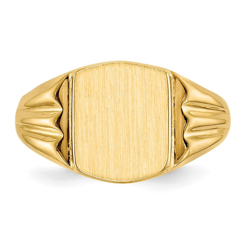 Solid Closed Back Womens Mens Double Grooved Sides Top Signet Ring Custom Personalized with Free Engraving Available of Initials or Monogram in Solid 14K Yellow Gold