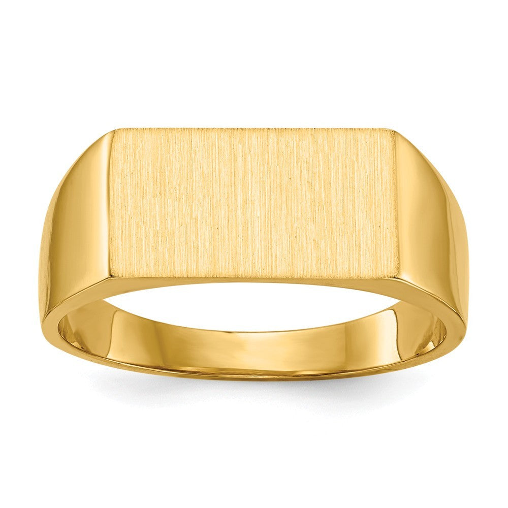 Solid Closed Back Mens Square Top Signet Ring Custom Personalized with Free Engraving Available of Initials or Monogram in Solid 14K Yellow Gold