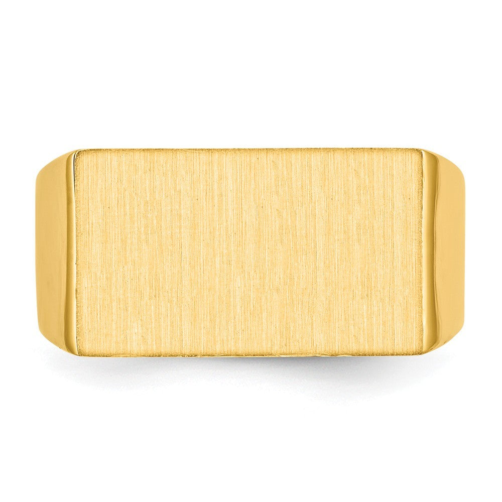 Mens Solid Back Wide Rectangle Signet Ring with Free Engraving Available of Initials Monogram in Solid 14K Yellow Gold