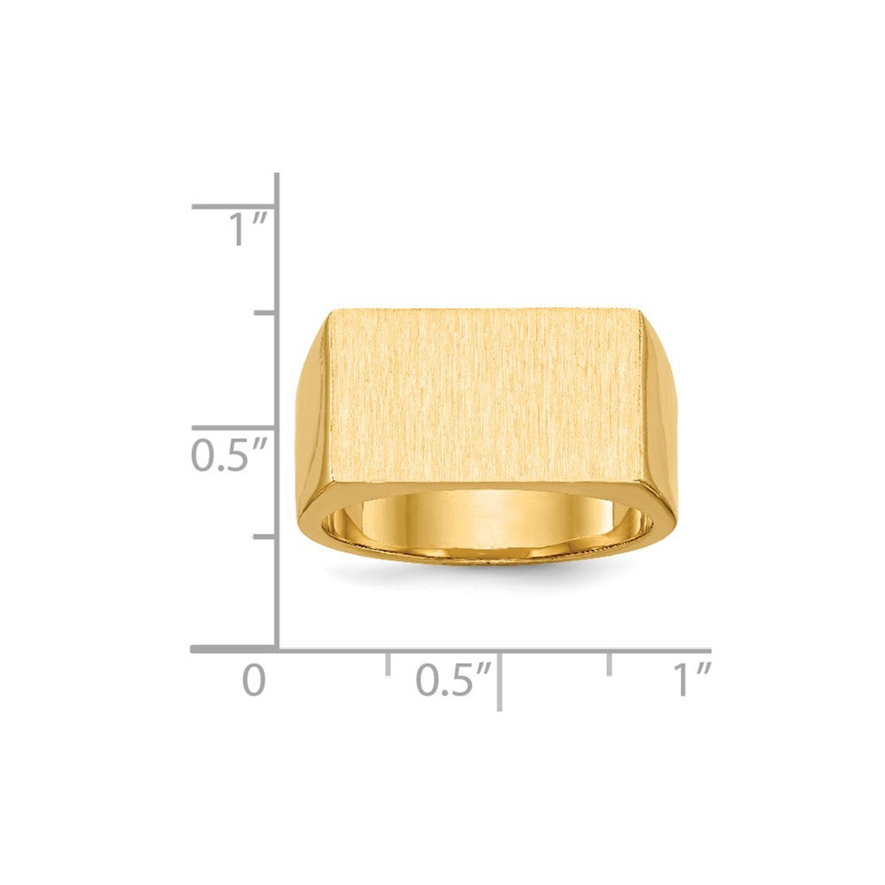 Mens Solid Back Wide Rectangle Signet Ring with Free Engraving Available of Initials Monogram in Solid 14K Yellow Gold