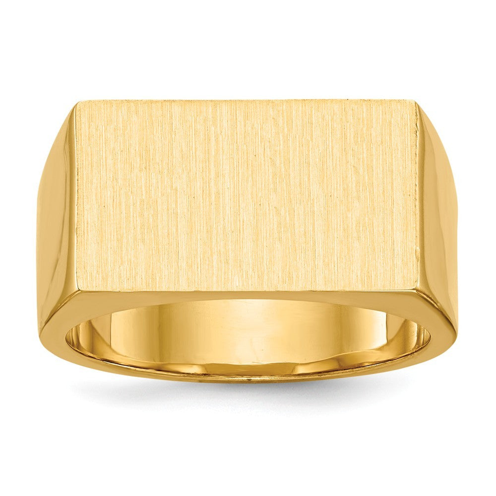 Mens Solid Back Wide Rectangle Signet Ring with Free Engraving Available of Initials Monogram in Solid 14K Yellow Gold