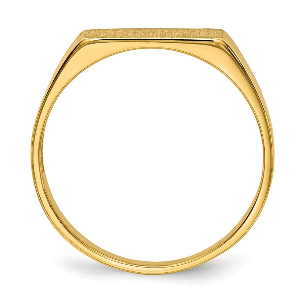 Open Back Mens Rectangle Top Signet Ring Custom Personalized with Free Engraving Available of Initials or Monogram in Solid 14K Yellow Gold