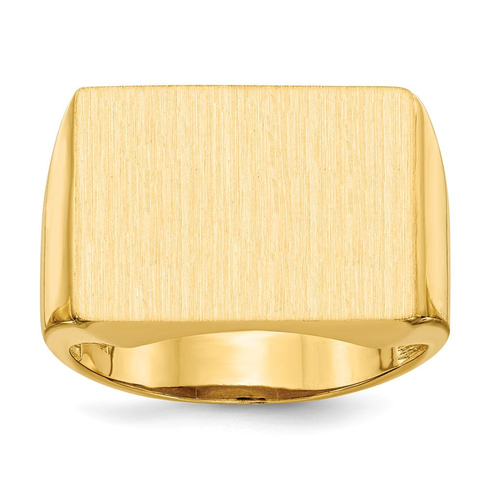 Mens Large Rectangle Signet Ring Custom Personalized with Free Engraving Available of Initials or Monogram in Solid 14K Yellow Gold