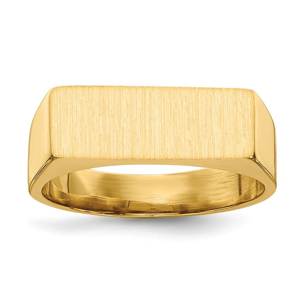 Solid Closed Back Mens Rectangle Top Signet Ring Custom Personalized with Free Engraving Available of Initials or Monogram in Solid 14K Yellow Gold
