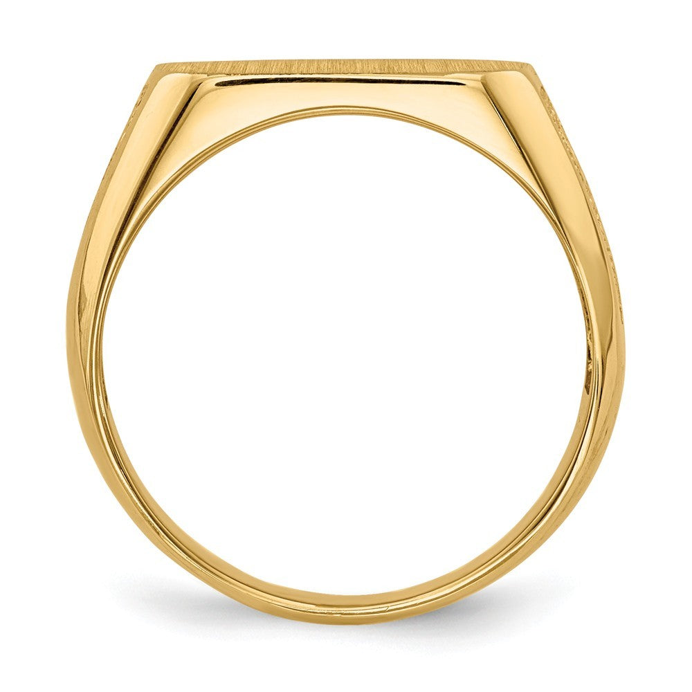Open Back Womens Mens Decorative Side Rectangle Top Signet Ring Custom Personalized with Free Engraving Available of Initials or Monogram in Solid 14K Yellow Gold