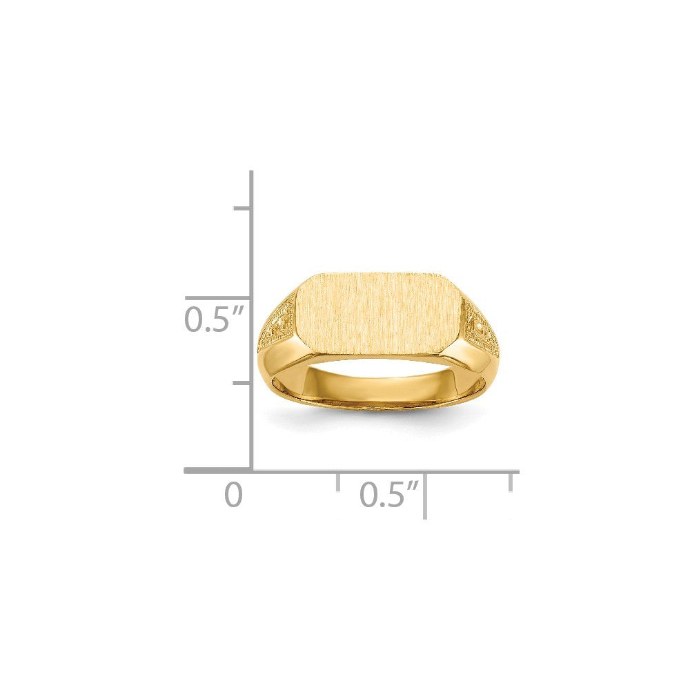 Open Back Womens Mens Decorative Side Rectangle Top Signet Ring Custom Personalized with Free Engraving Available of Initials or Monogram in Solid 14K Yellow Gold