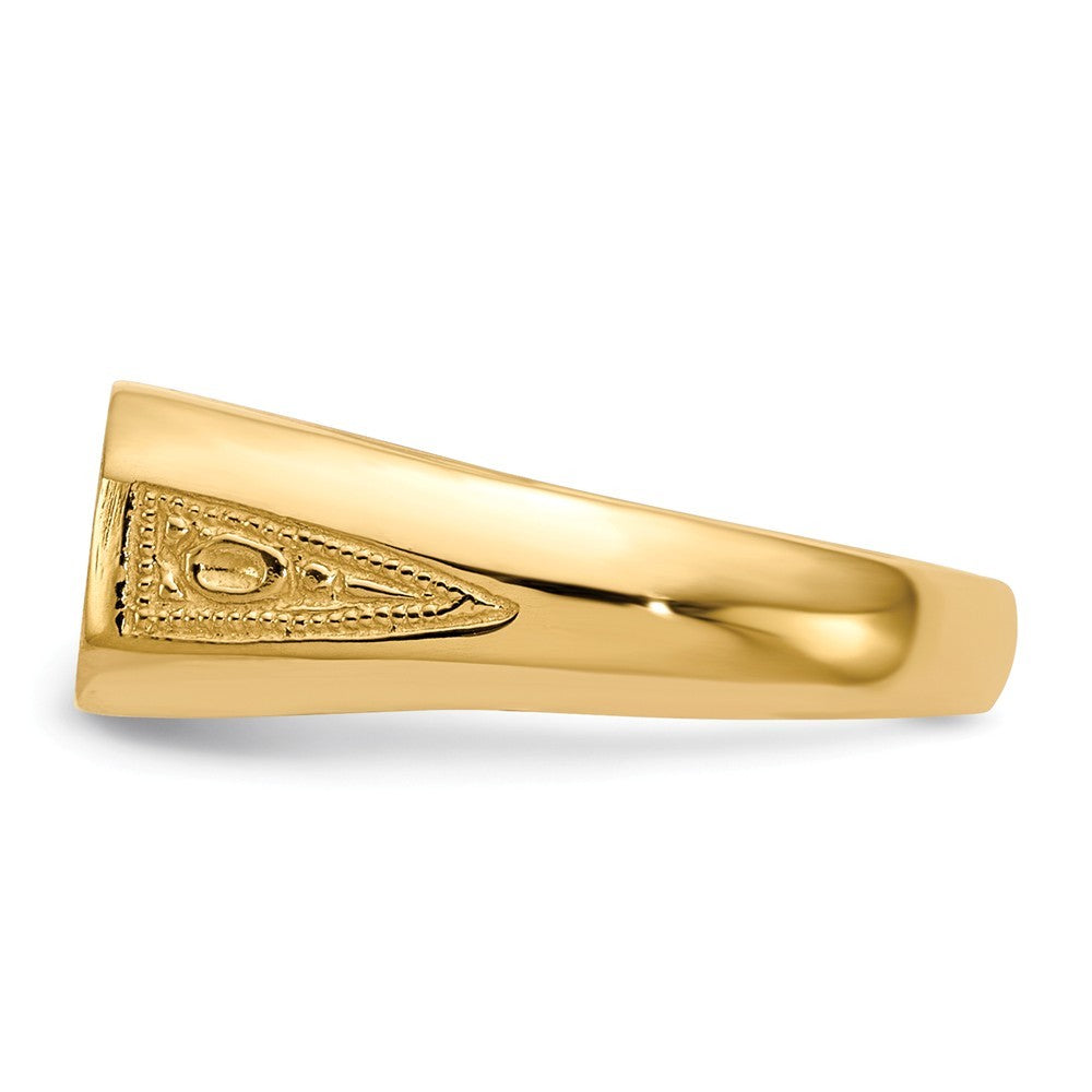 Open Back Womens Mens Decorative Side Rectangle Top Signet Ring Custom Personalized with Free Engraving Available of Initials or Monogram in Solid 14K Yellow Gold