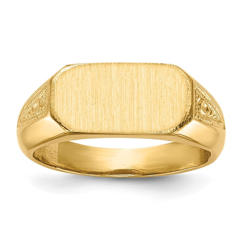 Solid Closed Back Womens Mens Decorative Side Rectangle Top Signet Ring Custom Personalized with Free Engraving Available of Initials or Monogram in Solid 14K Yellow Gold