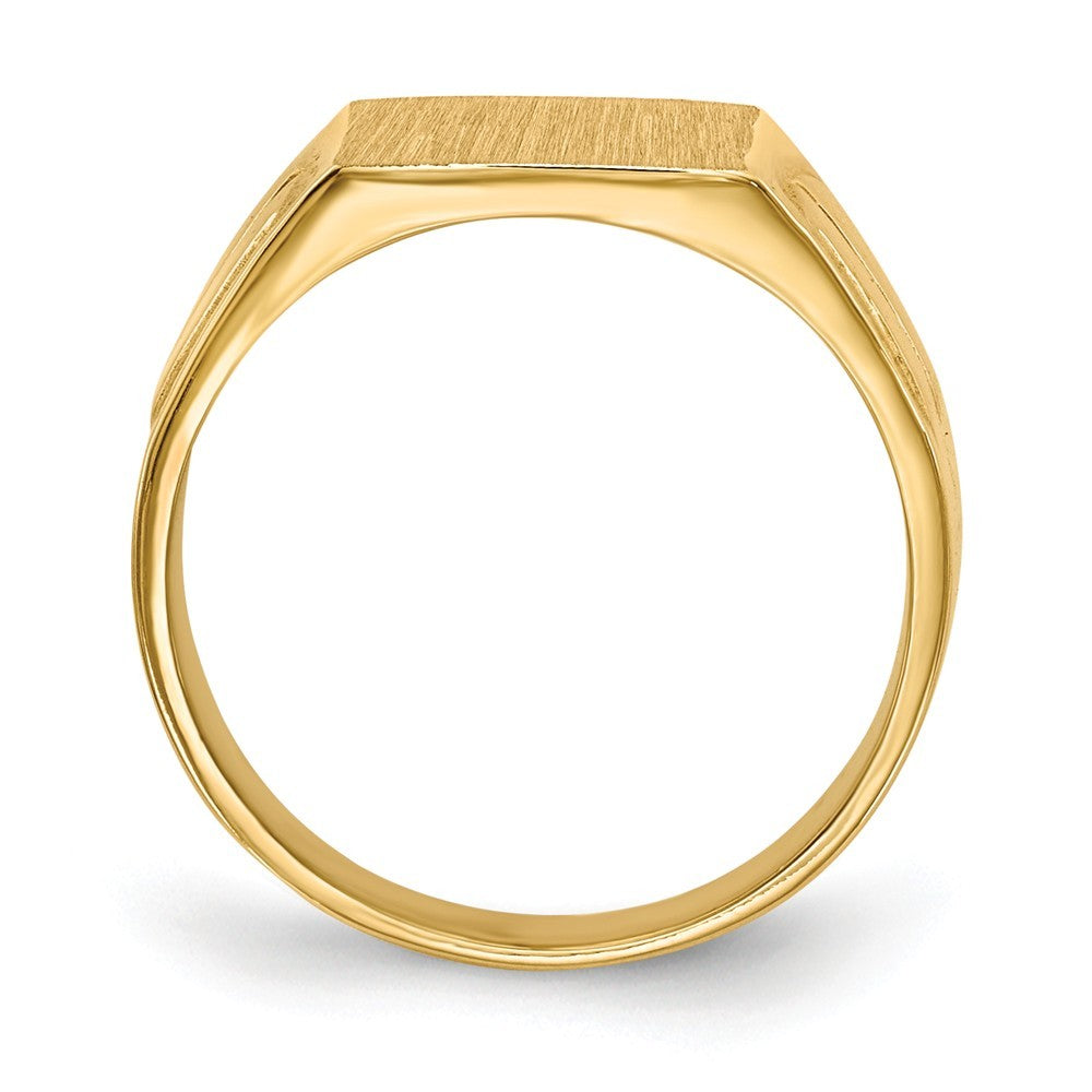 Solid Closed Back Womens Mens Decorative Side Rectangle Top Signet Ring Custom Personalized with Free Engraving Available of Initials or Monogram in Solid 14K Yellow Gold