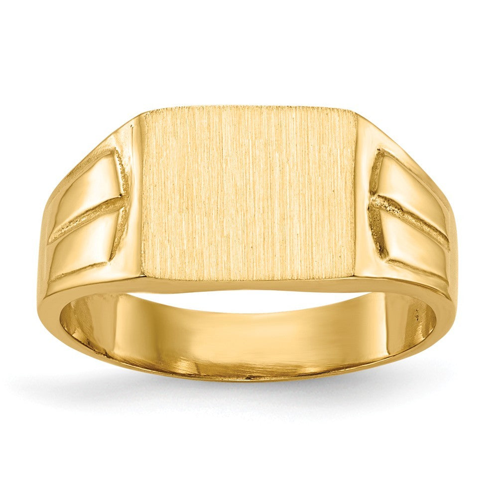 Solid Closed Back Womens Mens Decorative Side Rectangle Top Signet Ring Custom Personalized with Free Engraving Available of Initials or Monogram in Solid 14K Yellow Gold