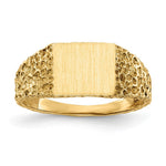 Load image into Gallery viewer, Open Back Womens Mens Nugget Design Side Rectangle Top Signet Ring Custom Personalized with Free Engraving Available of Initials or Monogram in Solid 14K Yellow Gold
