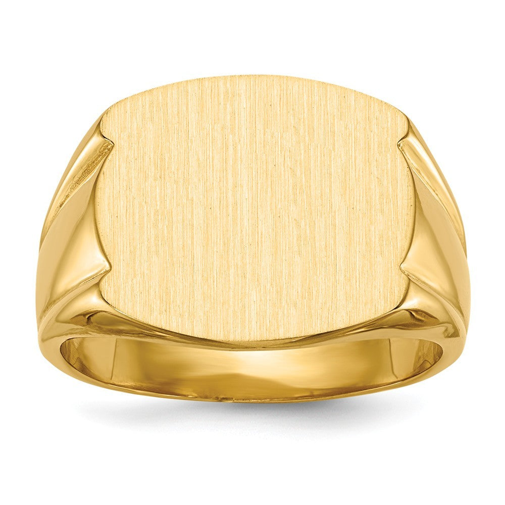 Solid Closed Back Mens Top Beveled Sides Signet Ring Custom Personalized with Free Engraving Available of Initials or Monogram in Solid 14K Yellow Gold