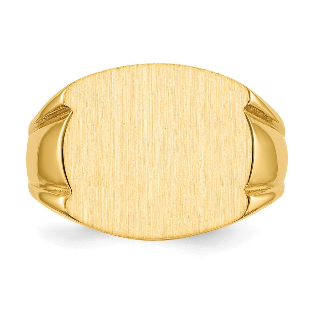 Solid Closed Back Mens Top Beveled Sides Signet Ring Custom Personalized with Free Engraving Available of Initials or Monogram in Solid 14K Yellow Gold