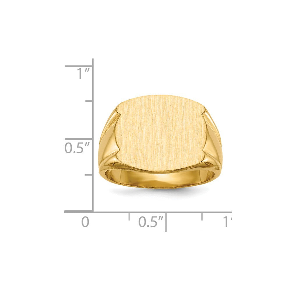 Solid Closed Back Mens Top Beveled Sides Signet Ring Custom Personalized with Free Engraving Available of Initials or Monogram in Solid 14K Yellow Gold