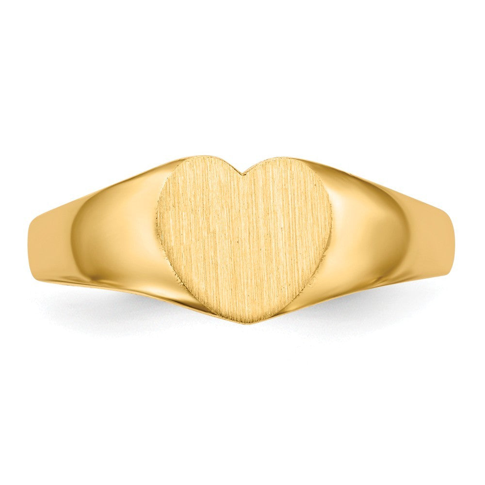 Solid Closed Back Mens or Ladies Signet Ring Heart Shape Custom Personalized with Free Engraving Available of Initials in Solid 14K Yellow Gold