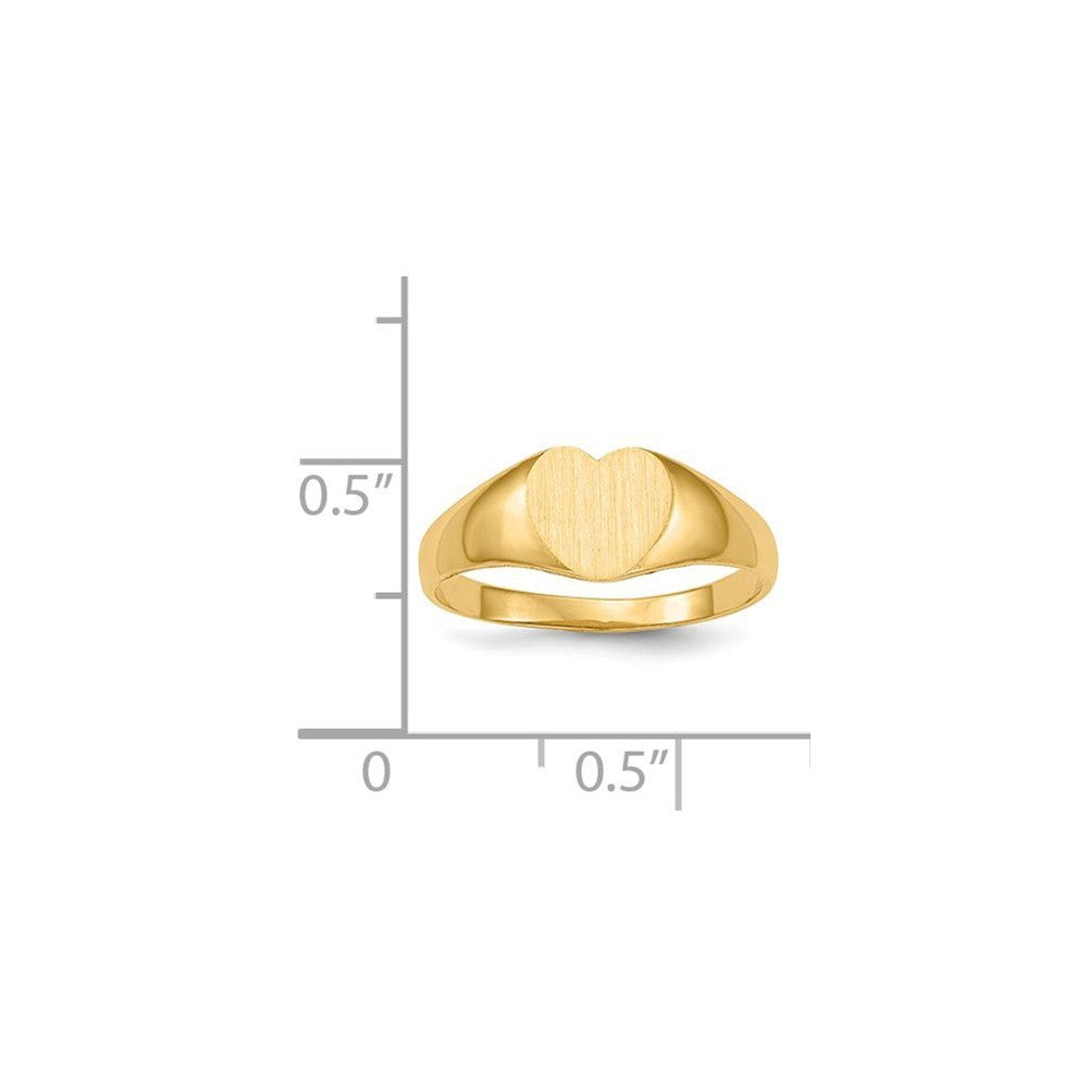 Solid Closed Back Mens or Ladies Signet Ring Heart Shape Custom Personalized with Free Engraving Available of Initials in Solid 14K Yellow Gold