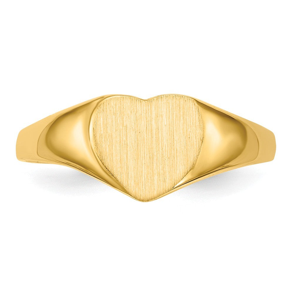 Solid Closed Back Mens or Ladies Signet Ring Heart Shape Custom Personalized with Free Engraving Available of Initials in Solid 14K Yellow Gold