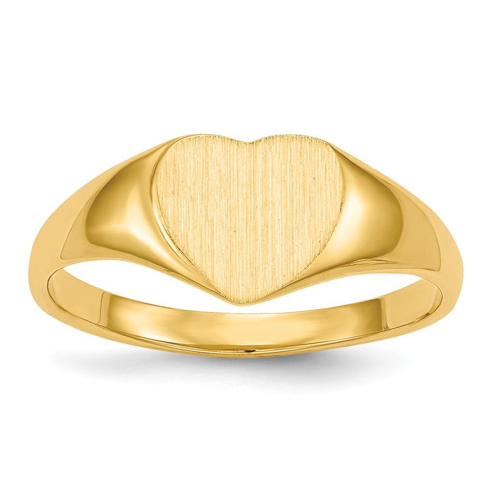 Solid Closed Back Mens or Ladies Signet Ring Heart Shape Custom Personalized with Free Engraving Available of Initials in Solid 14K Yellow Gold