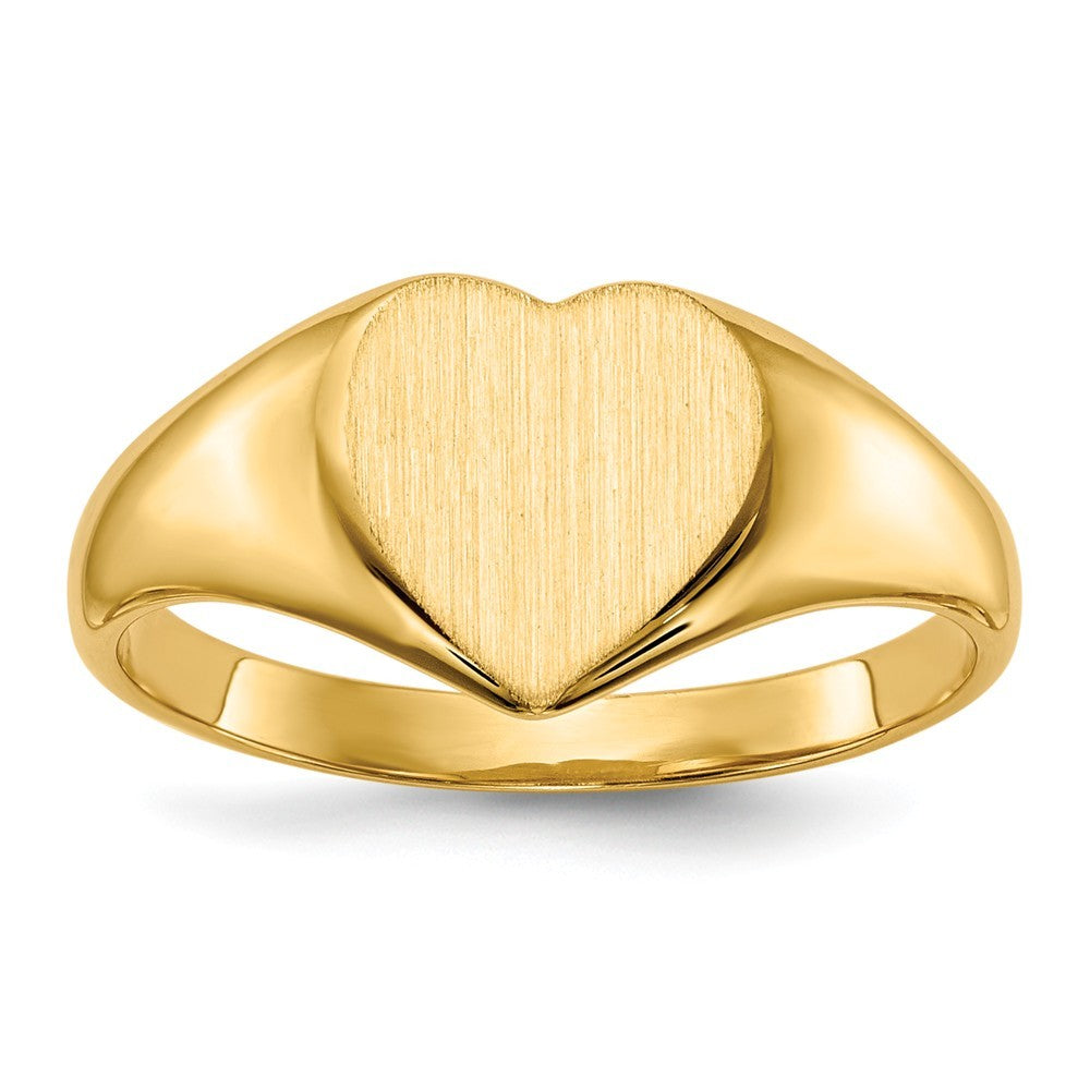 Solid Closed Back Womens Heart Design Top Signet Ring Custom Personalized with Free Engraving Available of Initials or Monogram in Solid 14K Yellow Gold