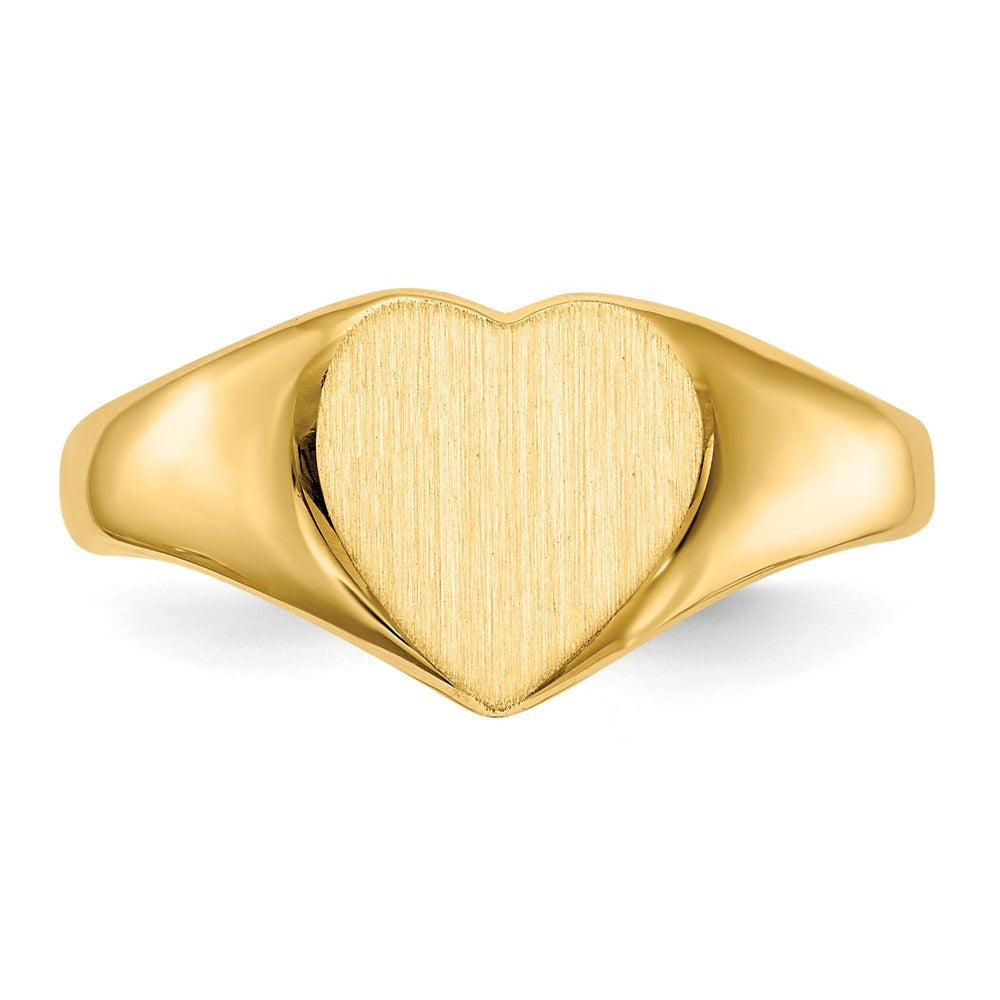 Solid Closed Back Womens Heart Design Top Signet Ring Custom Personalized with Free Engraving Available of Initials or Monogram in Solid 14K Yellow Gold