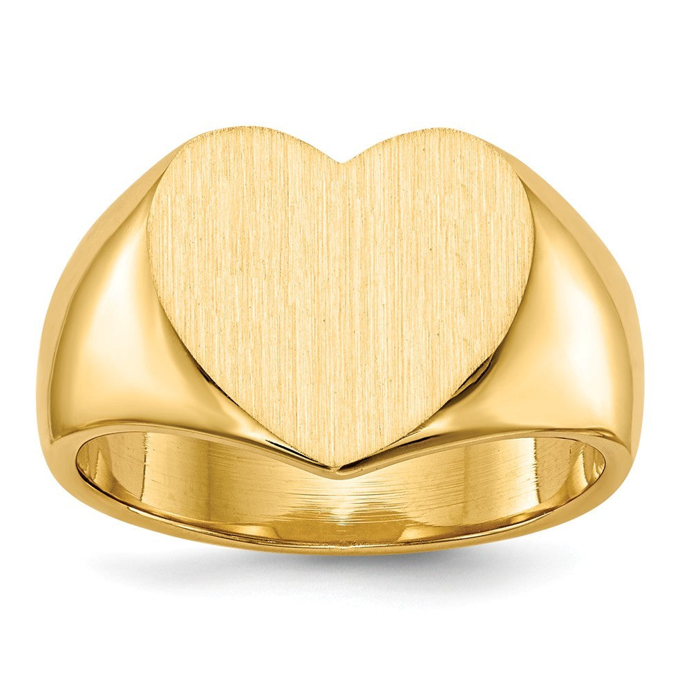 Solid Closed Back Ladies Signet Ring Heart Shape Custom Personalized with Free Engraving Available of Initials in Solid 14K Yellow Gold