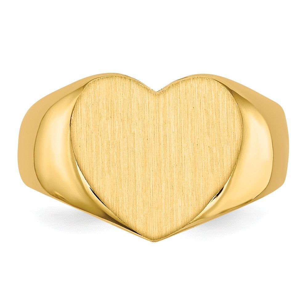 Solid Closed Back Ladies Signet Ring Heart Shape Custom Personalized with Free Engraving Available of Initials in Solid 14K Yellow Gold