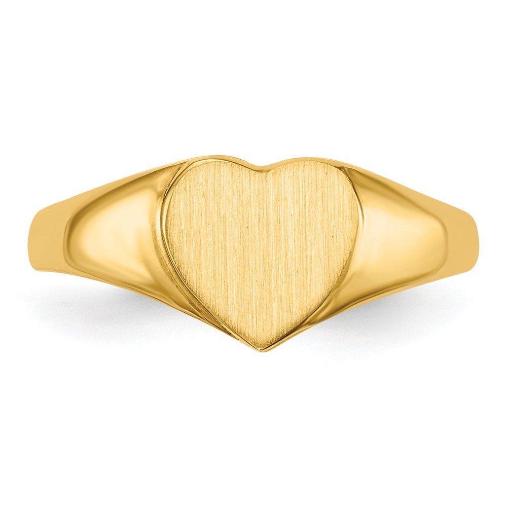 Open Back Ladies Signet Ring Heart Shape Custom Personalized with Free Engraving Available of Initials in Solid 14K Yellow Gold