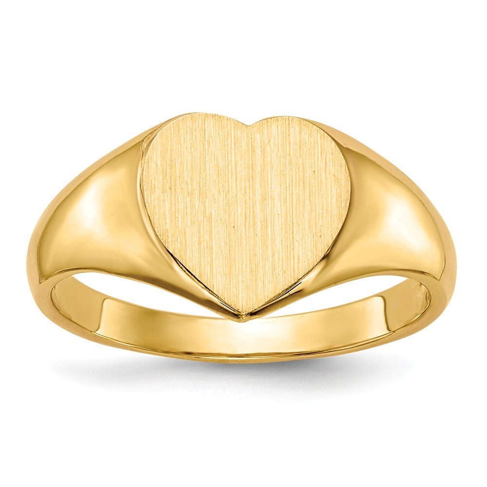 Open Back Womens Heart Design Top Signet Ring Custom Personalized with Free Engraving Available of Initials or Monogram in Solid 14K Yellow Gold