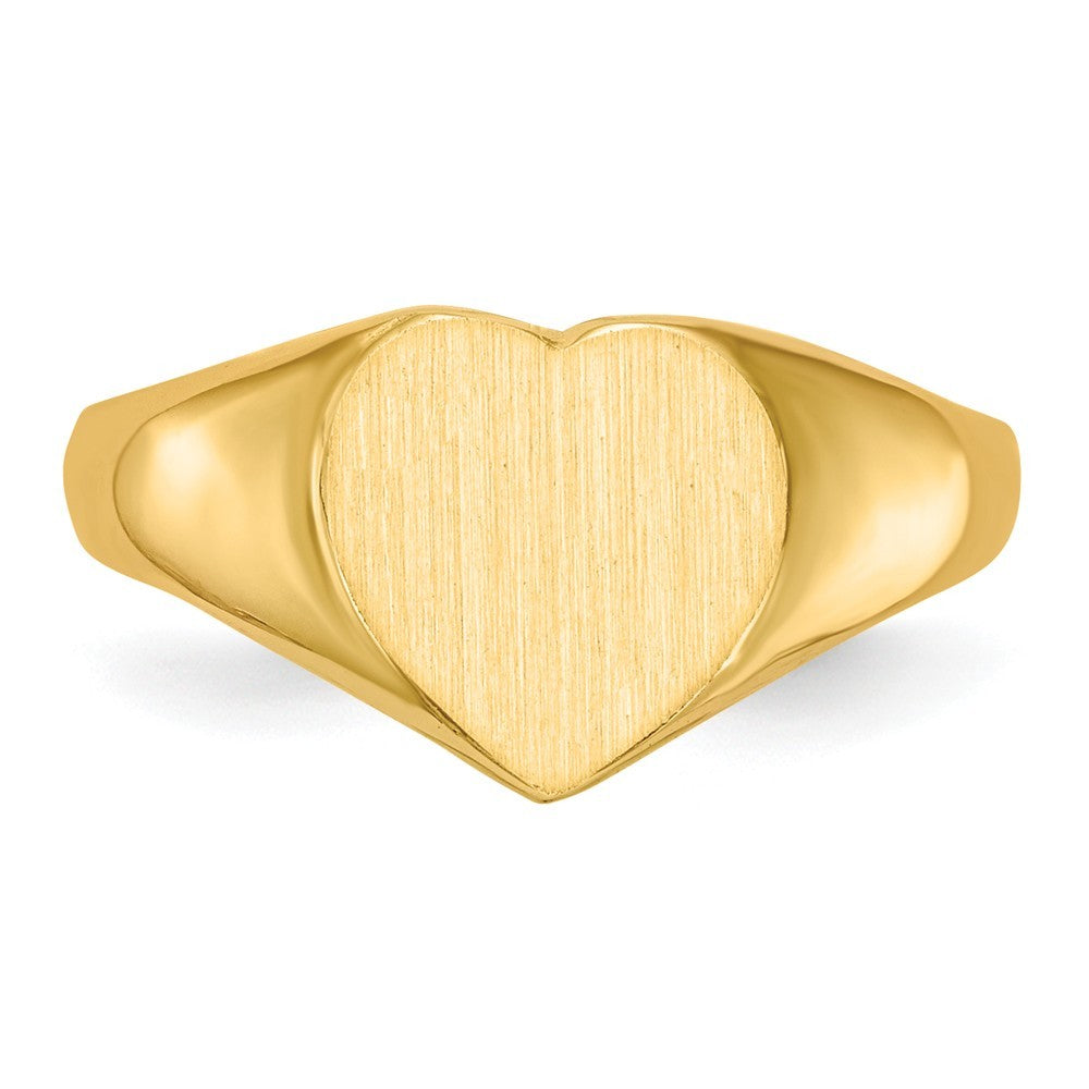 Open Back Womens Heart Design Top Signet Ring Custom Personalized with Free Engraving Available of Initials or Monogram in Solid 14K Yellow Gold