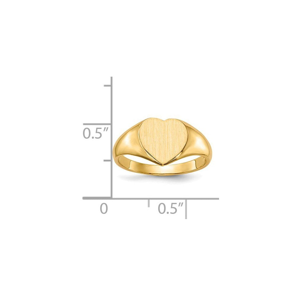 Open Back Womens Heart Design Top Signet Ring Custom Personalized with Free Engraving Available of Initials or Monogram in Solid 14K Yellow Gold