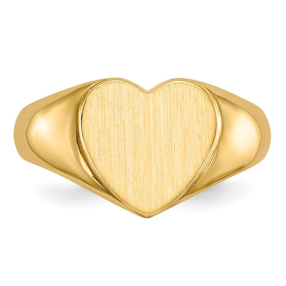 Open Back Ladies Signet Ring Heart Shape Custom Personalized with Free Engraving Available of Initials in Solid 14K Yellow Gold