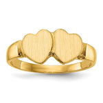 Load image into Gallery viewer, Solid Closed Back Ladies Signet Ring Double Heart Shape Custom Personalized with Free Engraving Available of Initials in Solid 14K Yellow Gold

