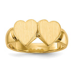 Load image into Gallery viewer, Solid Closed Back Ladies Signet Ring Double Heart Shape Custom Personalized with Free Engraving Available of Initials in Solid 14K Yellow Gold
