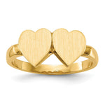 Load image into Gallery viewer, Open Back Ladies Signet Ring Double Heart Shape Custom Personalized with Free Engraving Available of Initials in Solid 14K Yellow Gold
