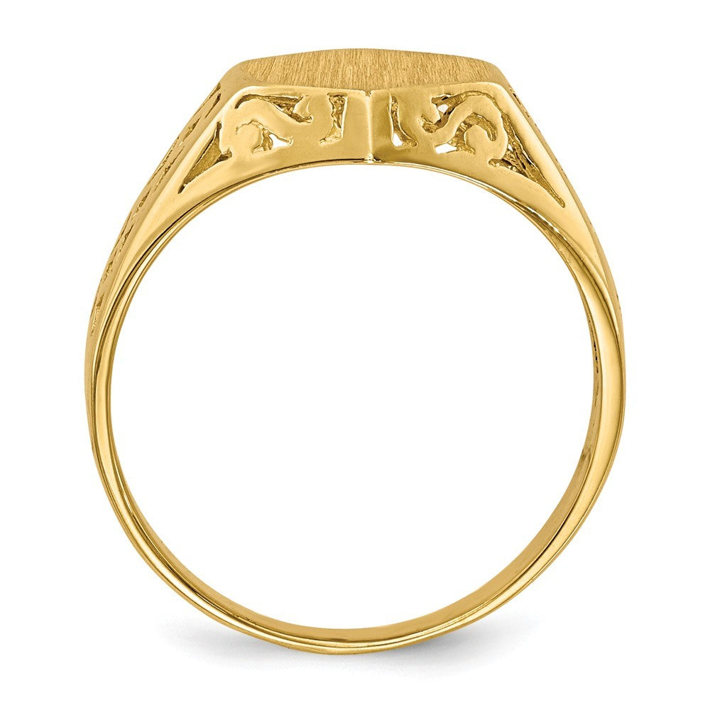 Open Back Womens Cut-out Sides 6-sided Top Signet Ring Custom Personalized with Free Engraving Available of Initials or Monogram in Solid 14K Yellow Gold