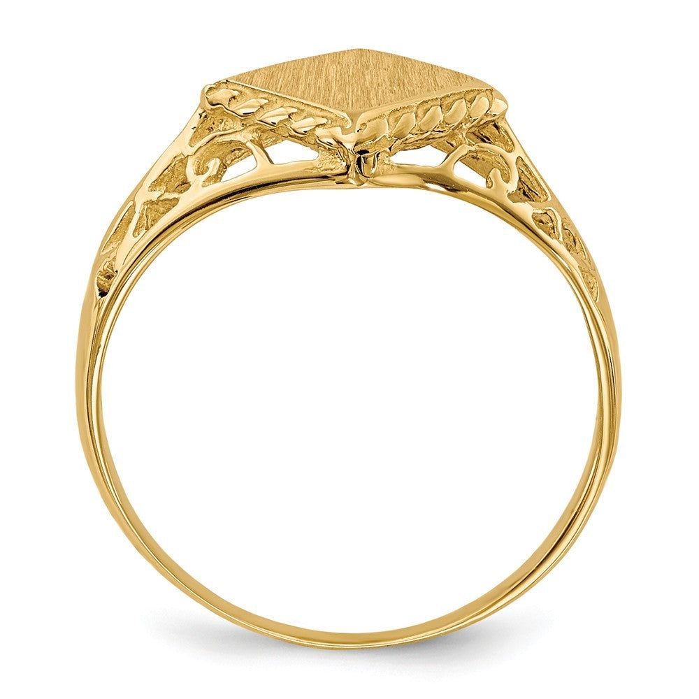 Open Back Signet Ring Square Shape Filigree Sides Custom Personalized with Free Engraving Available of Initials in Solid 14K Yellow Gold