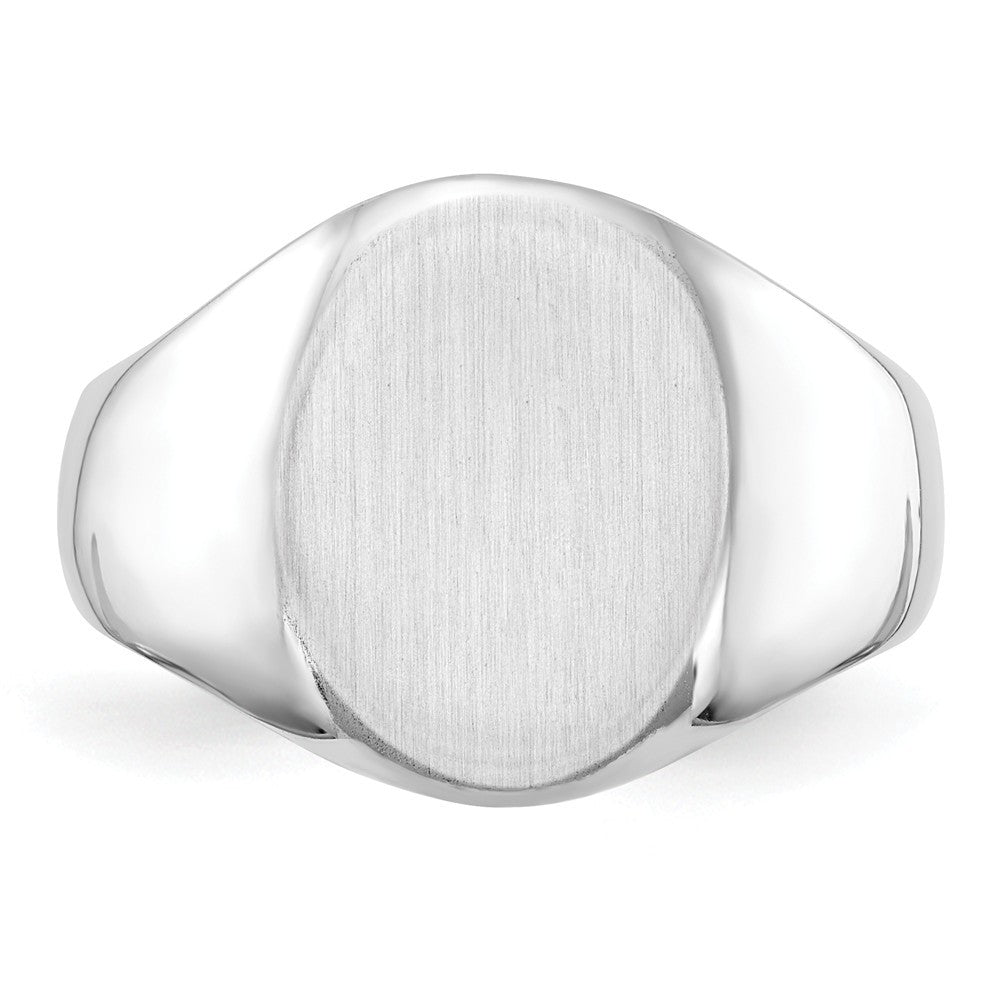 Mens Solid Back Signet Ring Custom Personalized with Free Engraving Available of Initials or Monogram in Solid 14K White Gold