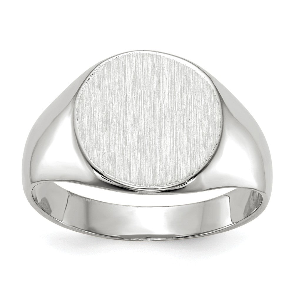 Solid Closed Back Signet Ring Round Shape Custom Personalized with Free Engraving Available of Initials in Solid 14K White Gold